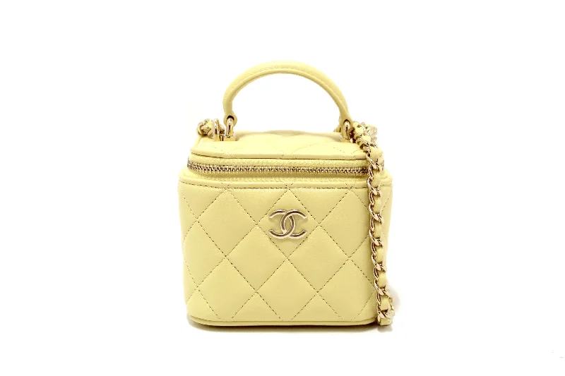 Chanel Colorful Handbag for Spring OutfitsNEW Authentic Chanel Yellow Lambskin Top Handle Mini Vanity Case Crossbody Bag