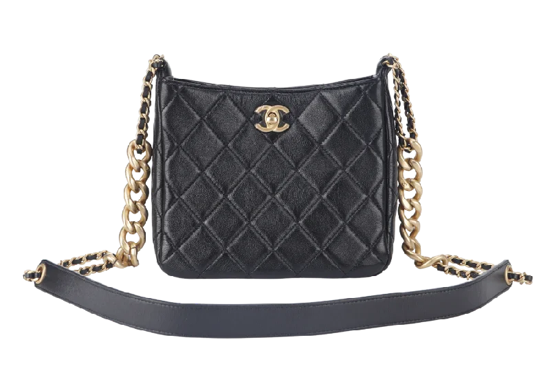 Chanel Lightweight Handbag for Daily ErrandsCHANEL 22P HOBO BAG (K63xxxx) BLACK SMALL LAMBSKIN GOLD HARDWARE WITH DUST COVER AND BOX