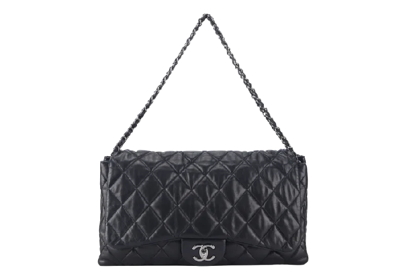 Chanel Classic Flap Bag for Evening PartyCHANEL 3 ACCORDION FLAP BAG (1390xxxx) BLACK LAMBSKIN GUNMETAL HARDWARE WITH CARD AND DUST COVER