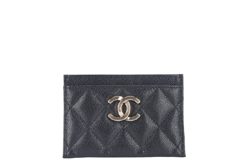 Chanel Designer Handbag with Unique DesignCHANEL BLACK CAVIAR CARD CASE MICROCHIP (X6XPxxxx) LIGHT GOLD HARDWARE WITH DUST COVER AND BOX