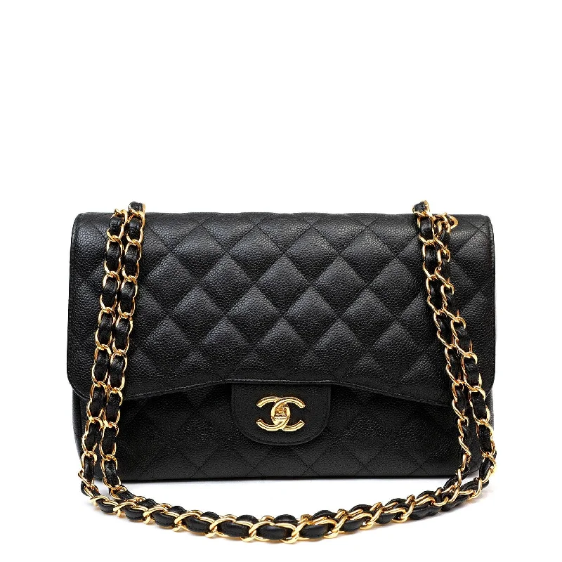 Chanel Classic Flap Bag for Evening PartyChanel Black Caviar Jumbo Classic with Gold Hardware