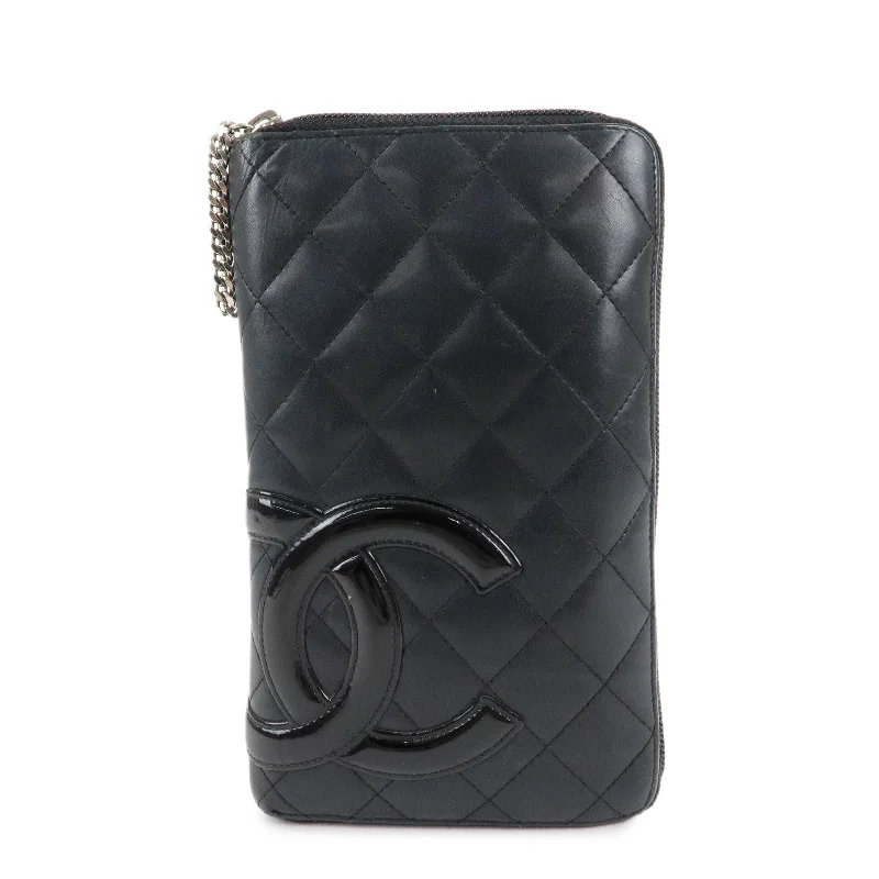 Chanel Handbag with Adjustable Strap for ComfortCHANEL Cambon Line Lamb Skin Round Zippy Long Wallet Black A26710