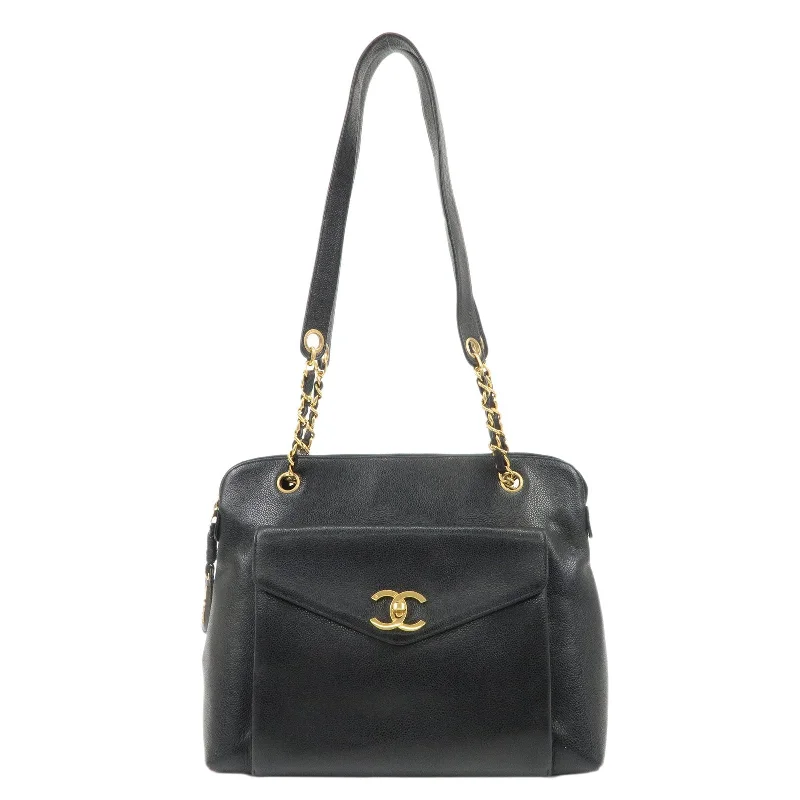 Chanel Luxury Handbag for High - End EventsCHANEL Caviar Skin Chain Tote Bag Shoulder Black Gold HDW