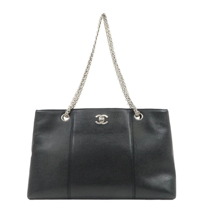 Chanel Chain Strap Handbag for Everyday UseCHANEL Caviar Skin Chain Tote Bag Shoulder Black Silver HDW