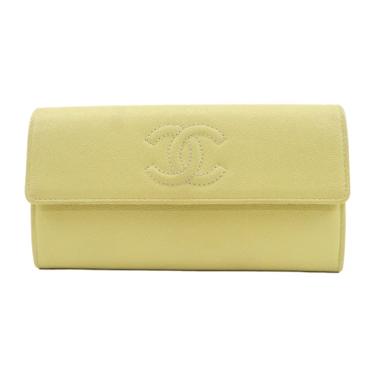 Chanel Lightweight Handbag for Daily ErrandsCHANEL Caviar Skin Coco Mark Bi-fold Long Wallet Light Yellow