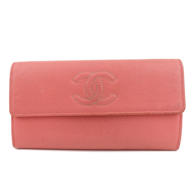 Chanel Luxury Handbag for High - End EventsCHANEL Caviar Skin Coco Mark Bi-fold Long Wallet Pink