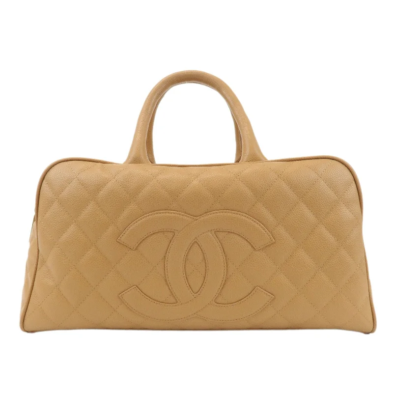 Chanel Medium Tote Bag for Office LadiesCHANEL Caviar Skin COCO Mark Boston Bag Hand Bag Beige A20996