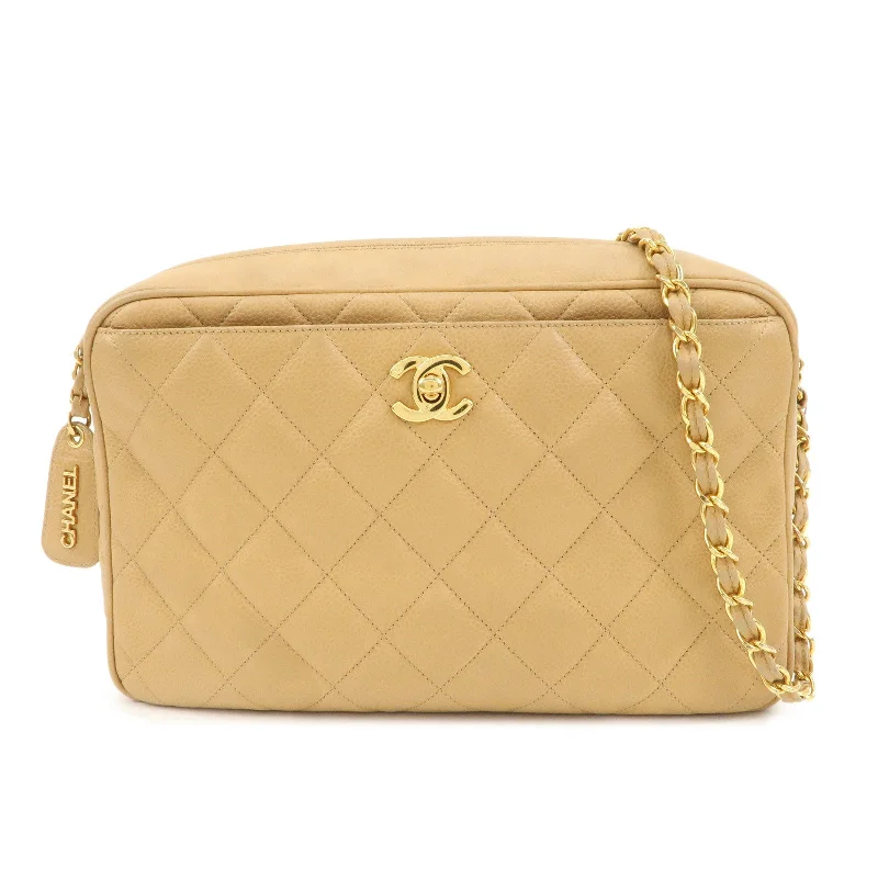 Chanel Handbag with Adjustable Strap for ComfortCHANEL Caviar Skin Coco Mark Chain Shoulder Bag Beige Gold