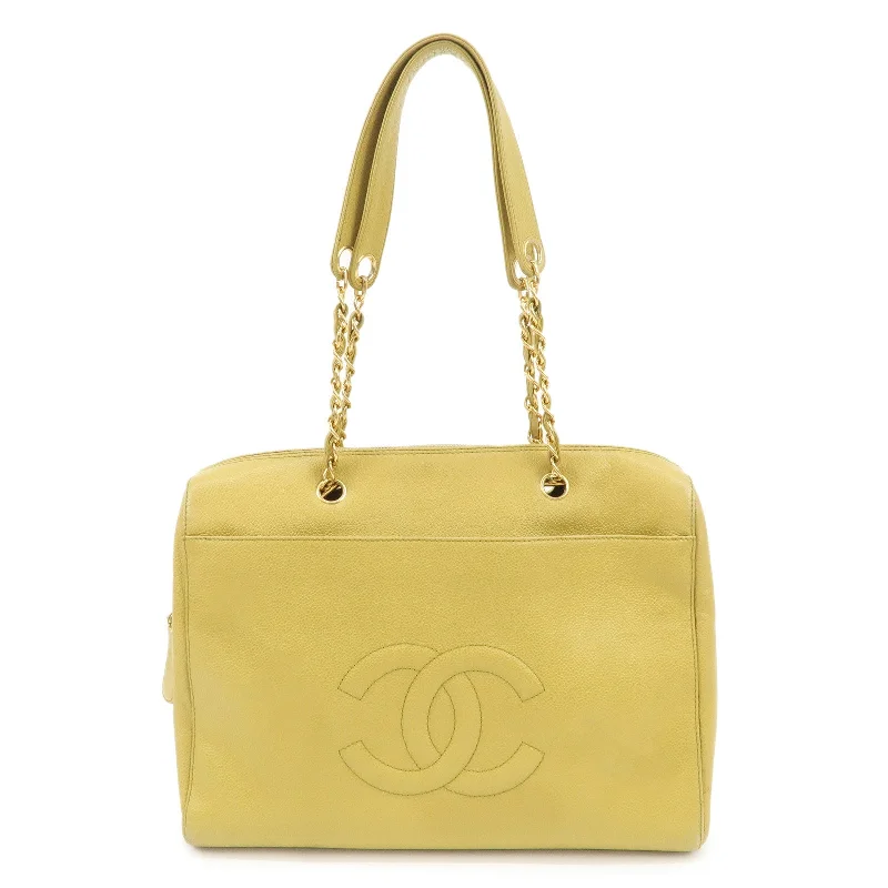 Chanel Small Crossbody Bag for TravelCHANEL Caviar Skin Coco Mark Chain Tote Bag Mustard Gold HDW