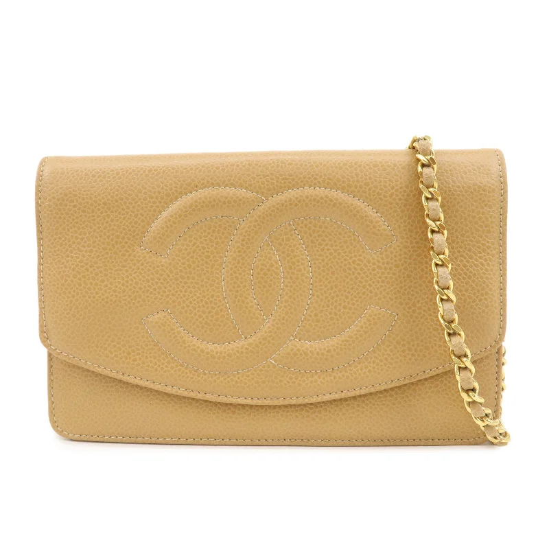 Chanel Lightweight Handbag for Daily ErrandsCHANEL Caviar Skin Coco Mark Chain Wallet Beige Gold HDW