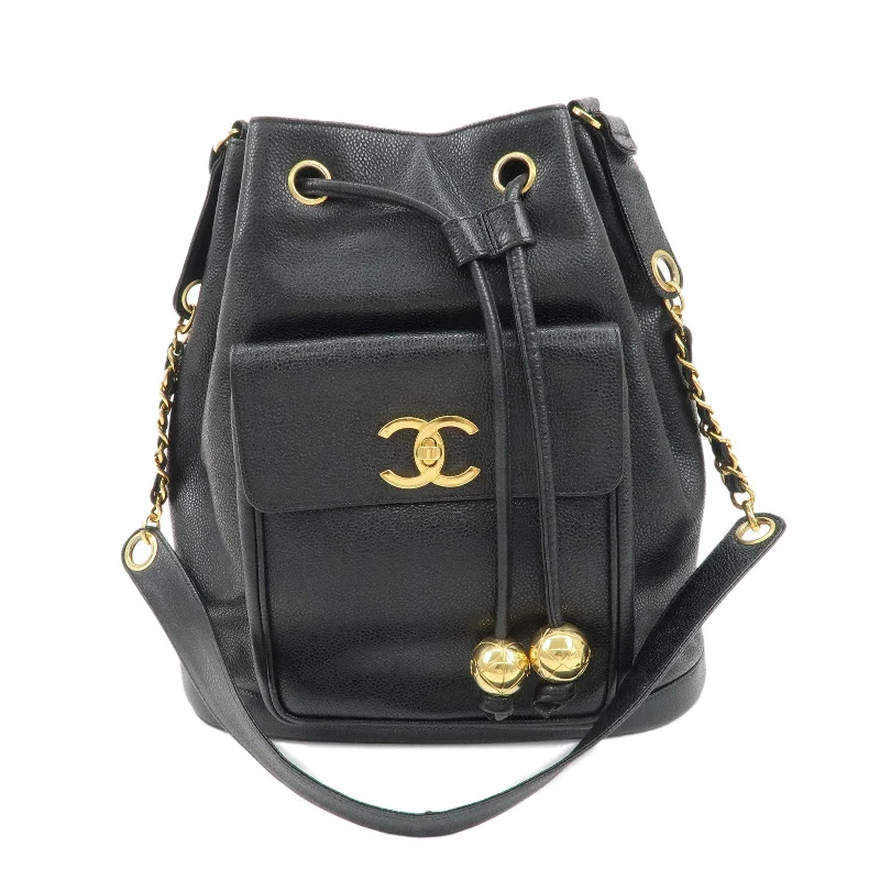 Chanel Classic Flap Bag for Evening PartyCHANEL Caviar Skin Coco Mark Shoulder Bag Black Gold HDW