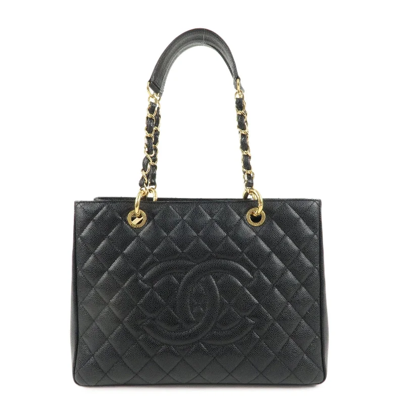 Chanel Black Handbag for Business MeetingsCHANEL Caviar Skin GST Chain Tote Bag Black Gold A50995