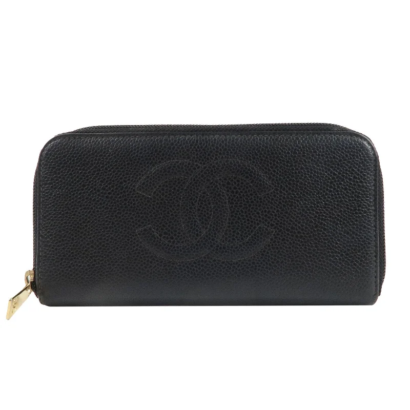 Chanel Vintage Inspired Handbag for Retro LoversCHANEL Caviar Skin Round Zippy Long Wallet Black A13228