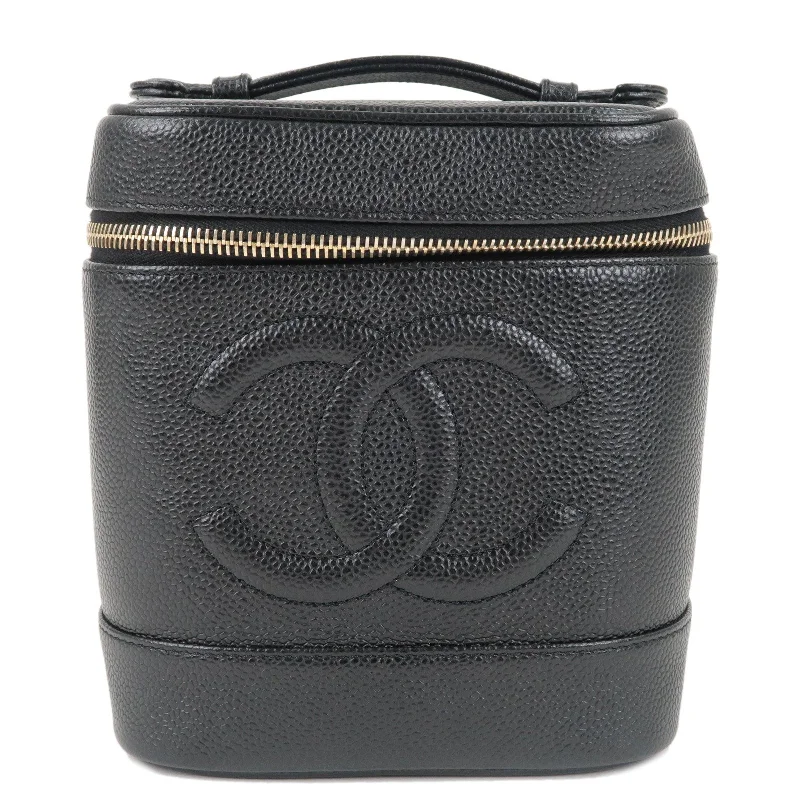 Chanel Luxury Handbag for High - End EventsCHANEL Caviar Skin Vanity Bag Hand Bag Cosmetic Pouch Black A01998