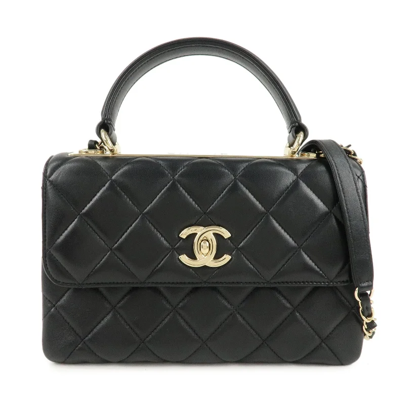 Chanel All - Match Handbag for Versatile StylingCHANEL Matelasse Trendy CC Lamb Skin 2Way Bag Black A92236