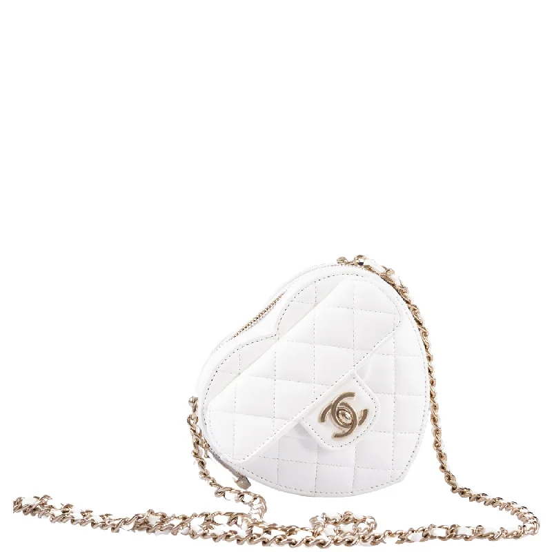 Chanel Luxury Handbag for High - End EventsChanel CC In Love Clutch with Chain White Quilted Lambskin Gold Hardware, 2022