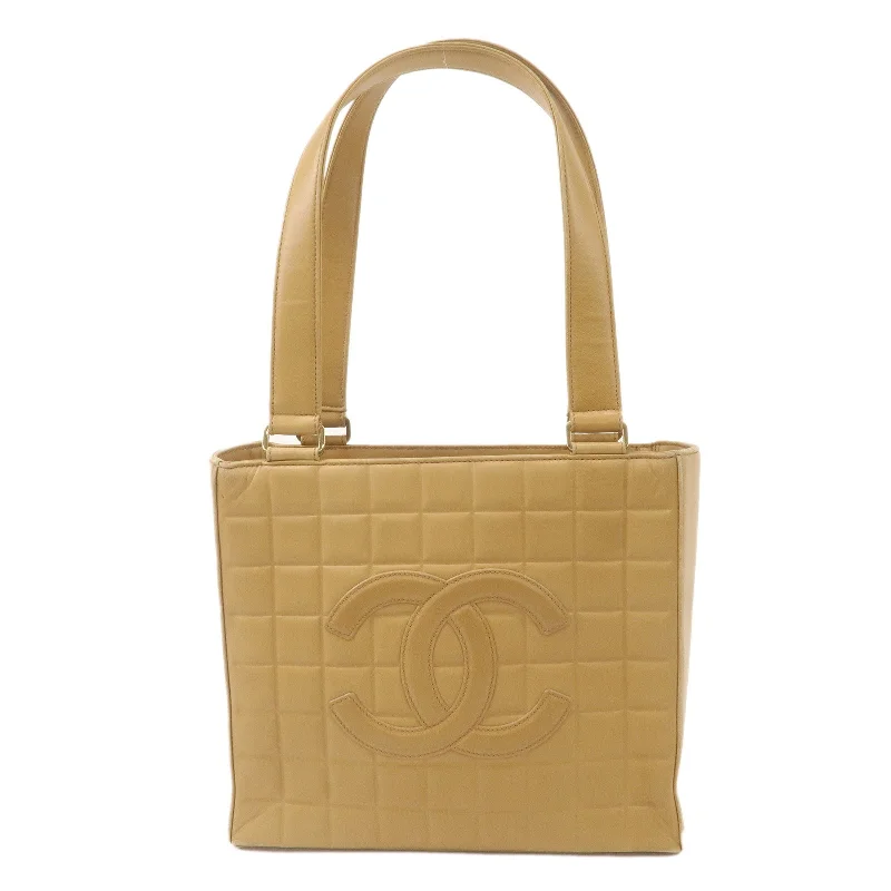 Chanel Chain Strap Handbag for Everyday UseCHANEL Chocolate Bar Coco Mark Lamb Skin Tote Bag Beige 7287336