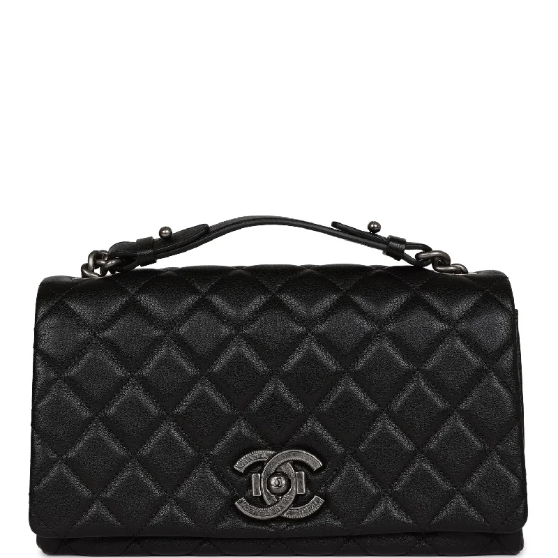 Chanel Chain Strap Handbag for Everyday UseChanel City Rock Medium Flap Black Goatskin Ruthenium Hardware