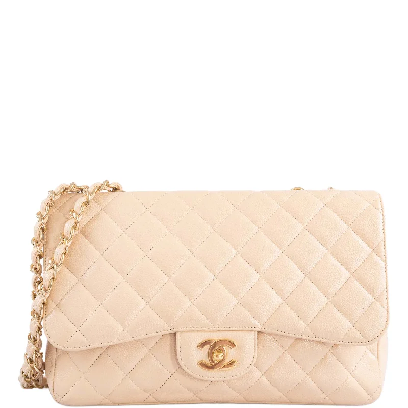 Chanel Chain Strap Handbag for Everyday UseChanel Classic Jumbo Single Flap Beige Quilted Caviar Gold Hardware