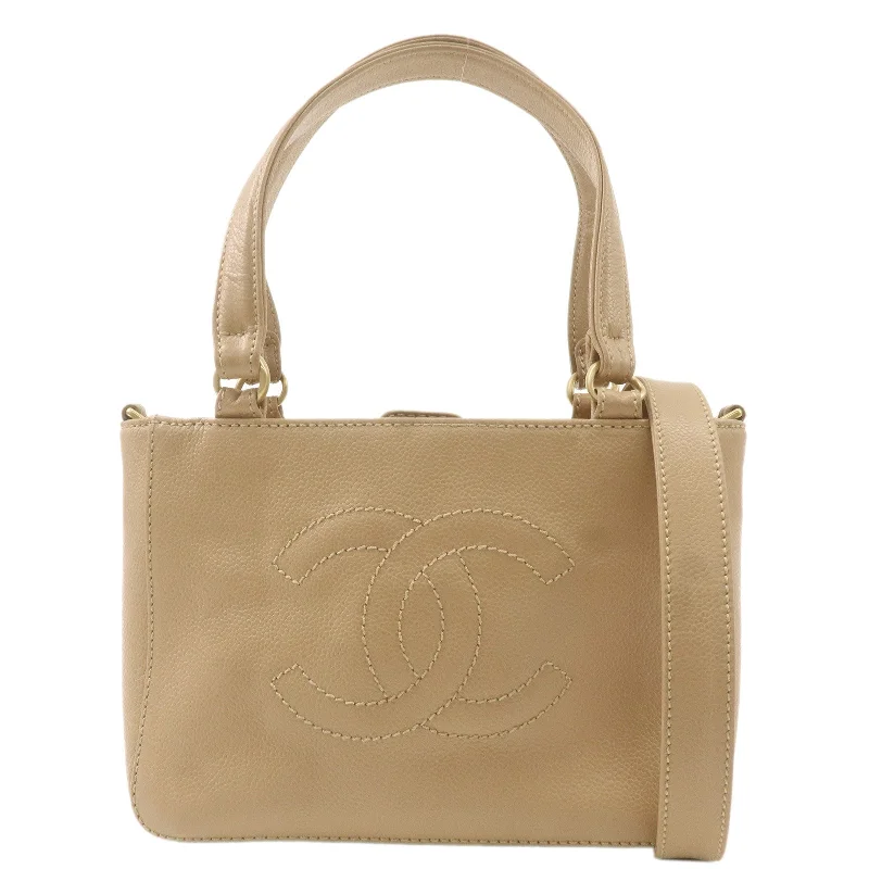 Chanel Designer Handbag with Unique DesignCHANEL Coco Mark Caviar Skin 2Way Shoulder Bag Hand Bag Beige