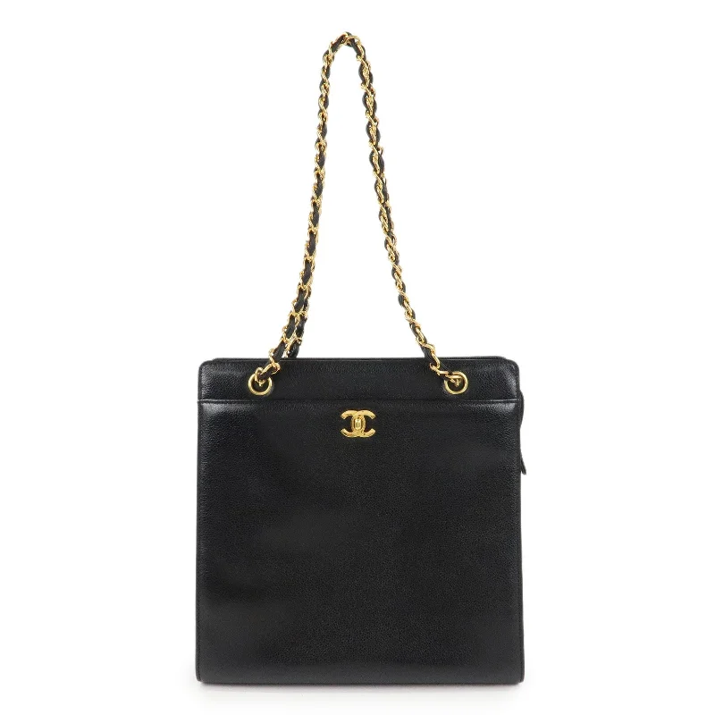 Chanel Luxury Handbag for High - End EventsCHANEL COCO Mark Caviar Skin Chain Tote Bag Black Gold