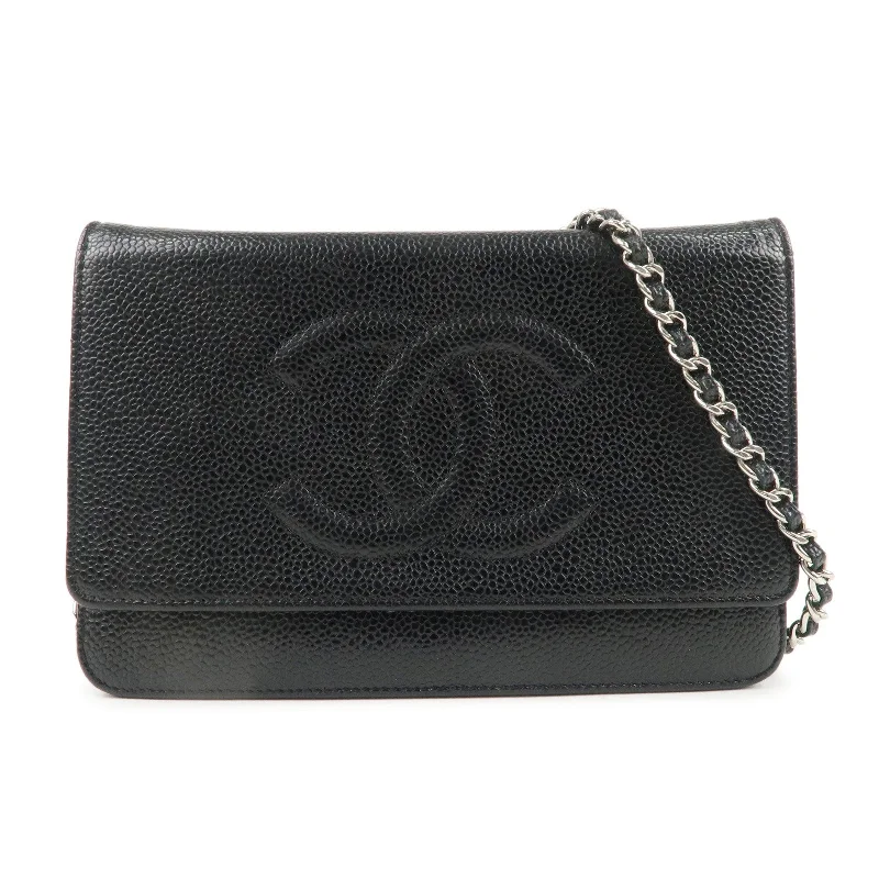 Chanel Luxury Handbag for High - End EventsCHANEL Coco Mark Caviar Skin Chain Wallet WOC Black A48654