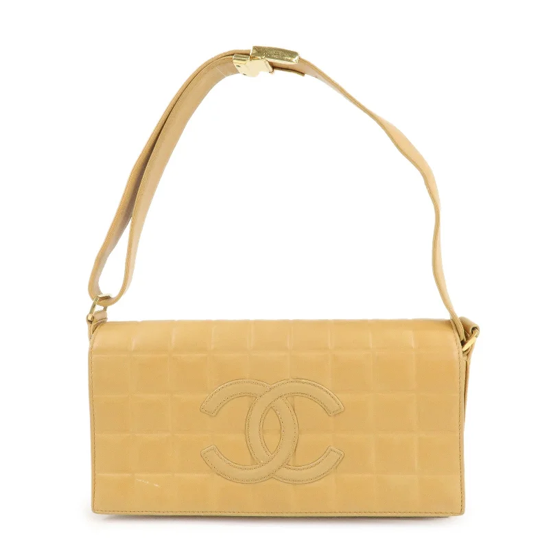 Chanel Small Crossbody Bag for TravelCHANEL COCO Mark Chocolate Bar Lamb Skin Shoulder Bag Beige