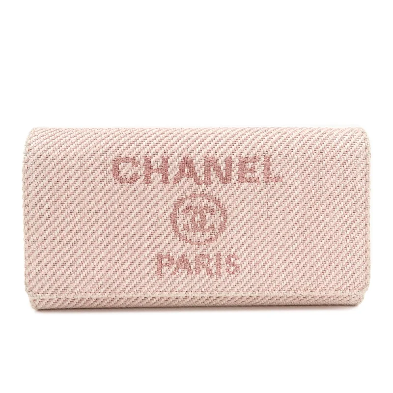 Chanel Classic Flap Bag for Evening PartyCHANEL Deauville Canvas Bi-fold Long Wallet Pink A80056