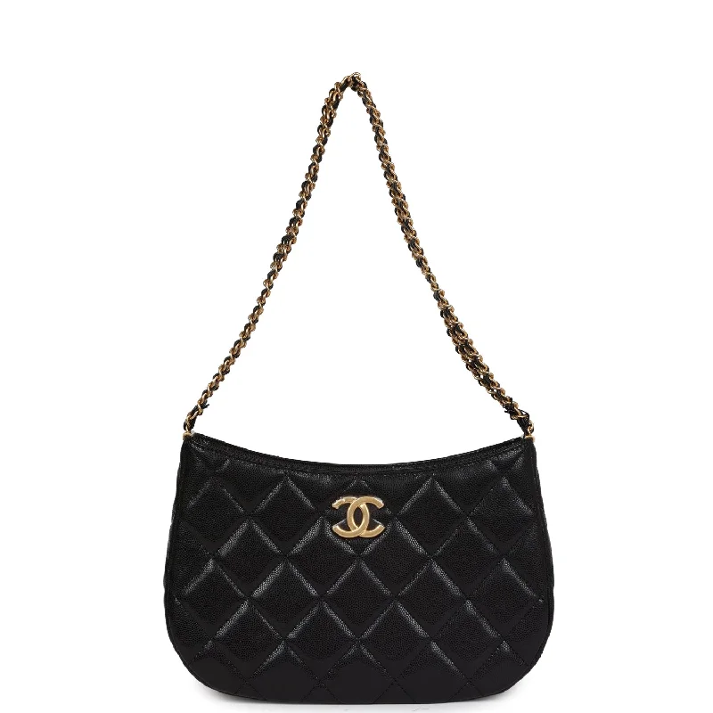 Chanel Chain Strap Handbag for Everyday UseChanel Hobo Bag Black Shiny Caviar Brushed Gold Hardware