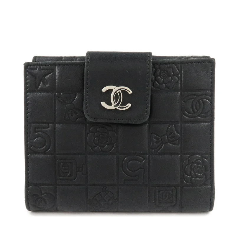 Chanel Limited Edition Handbag for CollectorsCHANEL Icon Line Lamb Skin W Flap Bi-fold Wallet Black A24212