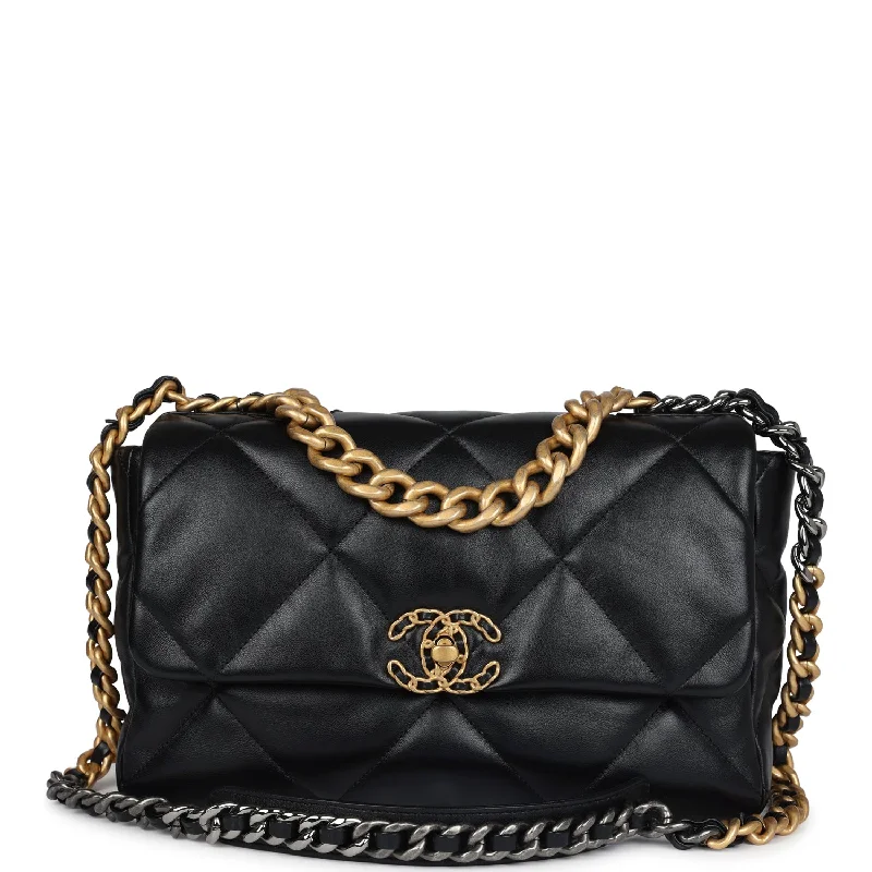 Chanel Chain Strap Handbag for Everyday UseChanel Large 19 Flap Bag Black Lambskin Mixed Metal Hardware