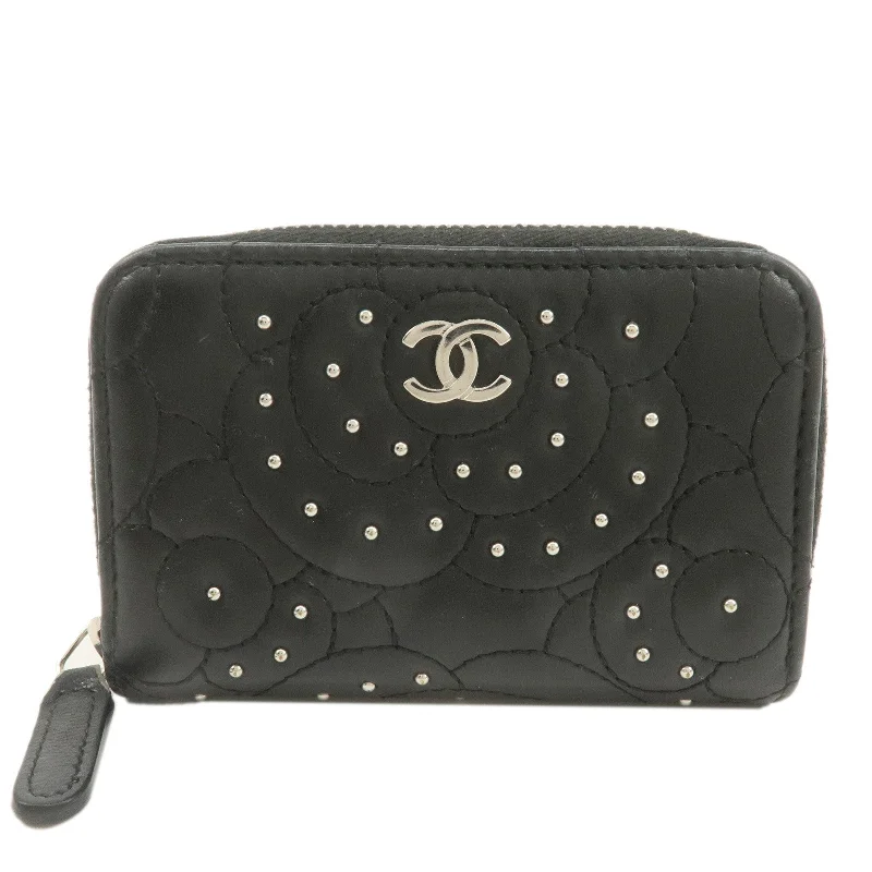 Chanel Designer Handbag with Unique DesignCHANEL Leather Camellia Coin Purse Coin Case Black