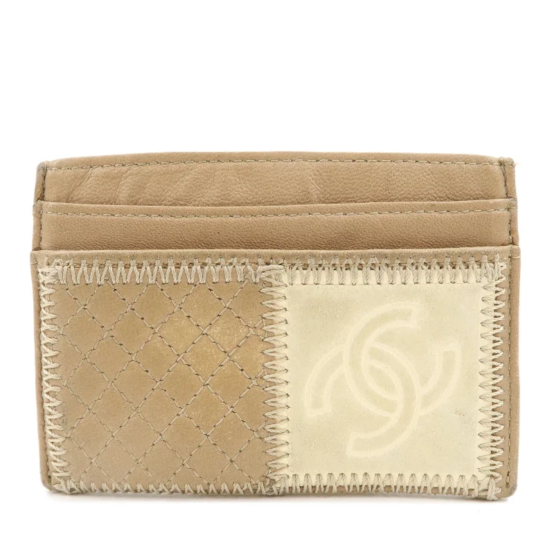 Chanel Luxury Handbag for High - End EventsCHANEL Leather Icon Patch Work Card Case Beige