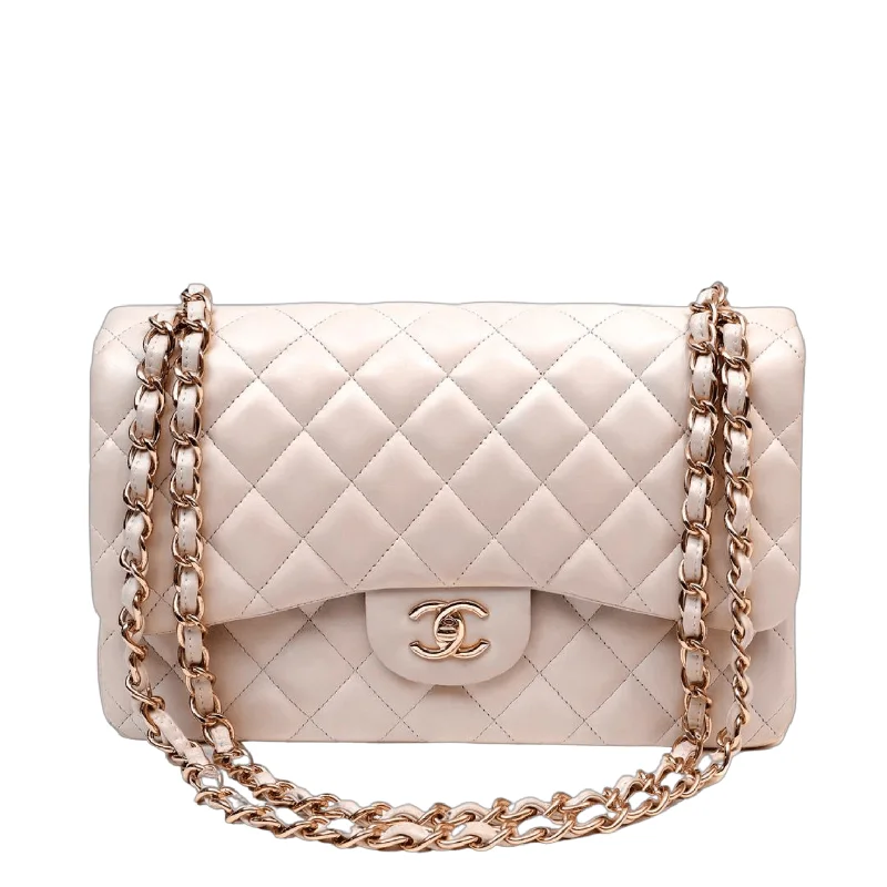 Chanel Luxury Handbag for High - End EventsChanel Light Beige Lambskin Jumbo Classic w/ Rose Gold Hardware