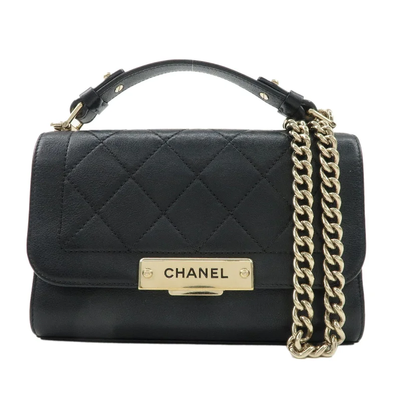 Chanel Limited Edition Handbag for CollectorsCHANEL Logo Leather 2WAY Shoulder Bag Black Gold Hardware