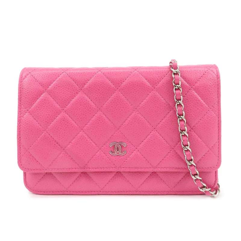 Chanel Medium Tote Bag for Office LadiesCHANEL Matelasse Caviar Skin Chain Wallet Purse Pink Silver AP0250