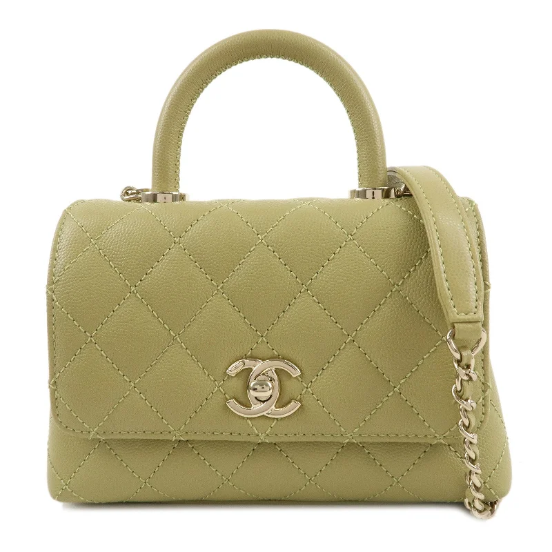 Chanel New Arrival Handbag with Gold HardwareCHANEL Matelasse Caviar Skin COCO Handle 2Way Bag Green AS2215