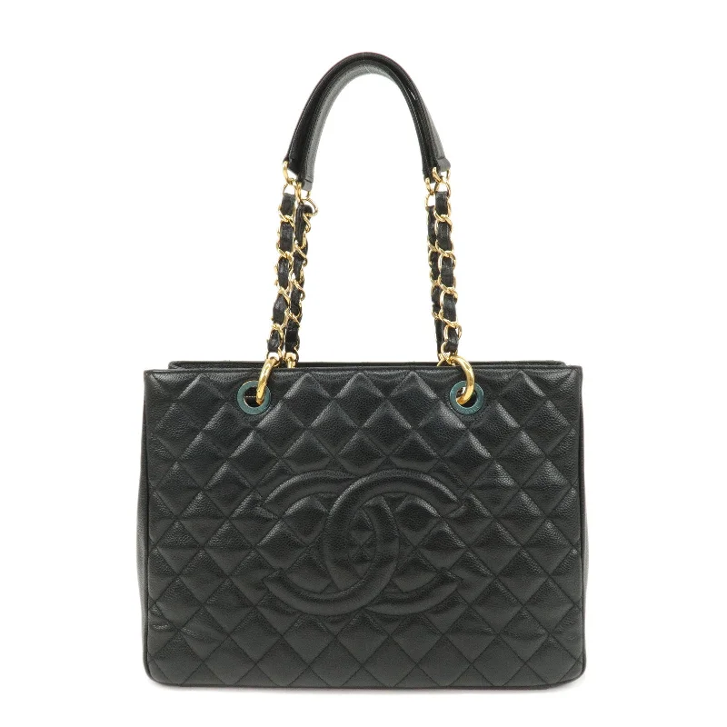 Chanel Lightweight Handbag for Daily ErrandsCHANEL Matelasse Caviar Skin GST Chain Tote Bag Black Gold A50995