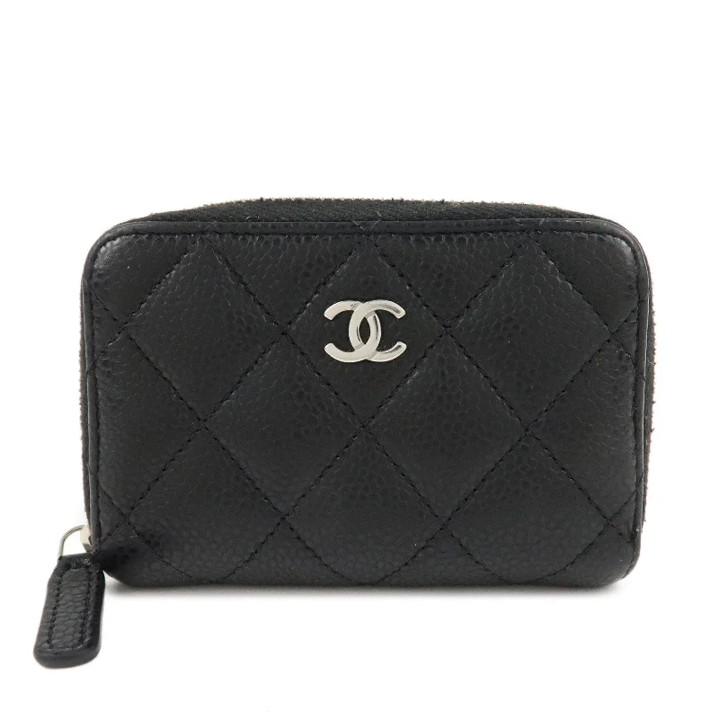 Chanel Small Crossbody Bag for TravelCHANEL Matelasse Caviar Skin Round Zipper Coin Case Black A69271