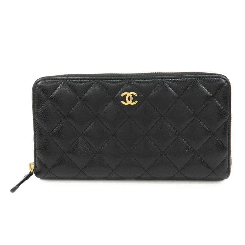 Chanel Small Crossbody Bag for TravelCHANEL Matelasse Caviar Skin Round Zippy Long Wallet Black A50097