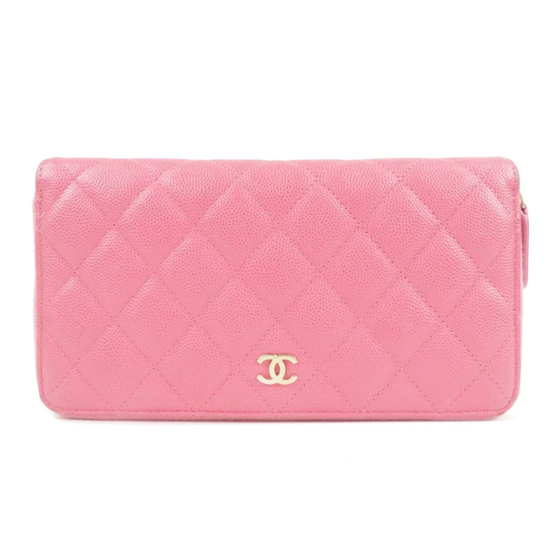 Chanel New Arrival Handbag with Gold HardwareCHANEL Matelasse Caviar Skin Round Zippy Long Wallet Pink AP0242