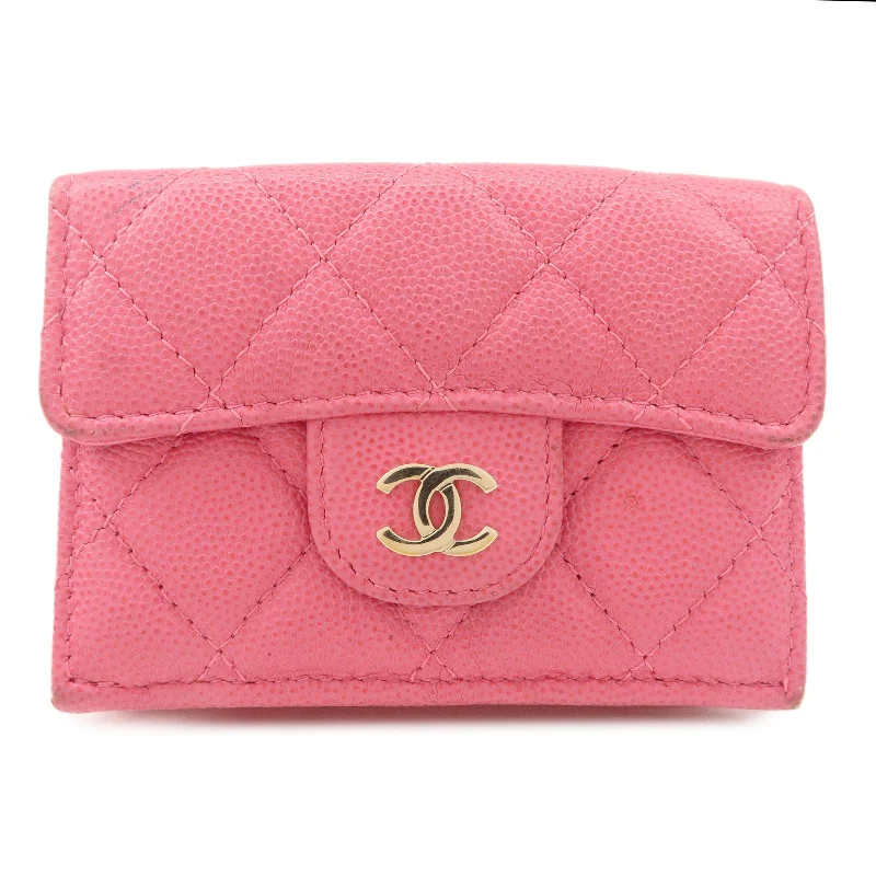 Chanel Limited Edition Handbag for CollectorsCHANEL Matelasse Caviar Skin Tri-Fold Wallet Pink A84401