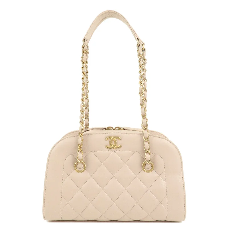 Chanel Chain Strap Handbag for Everyday UseCHANEL Matelasse Lamb Skin Chain Shoulder Bag Pink Beige