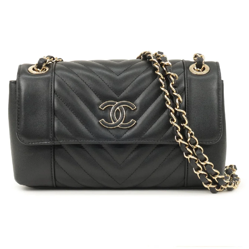 Chanel Chain Strap Handbag for Everyday UseCHANEL Matelasse Lamb Skin Chevron Chain Shoulder Bag Black AS0260