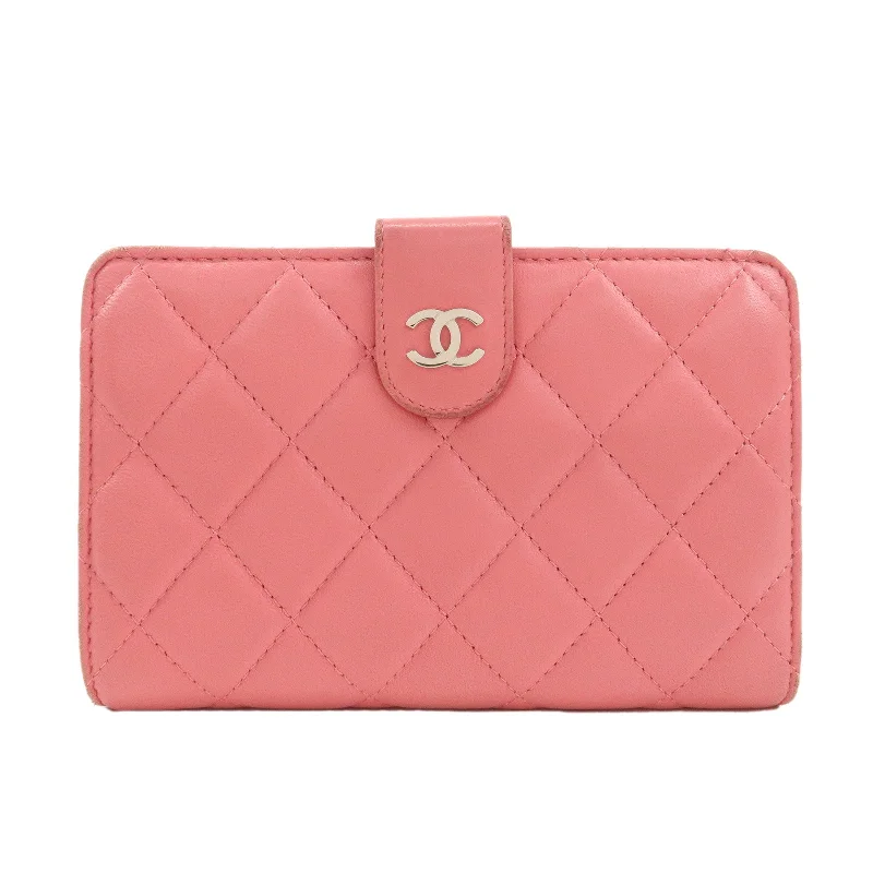 Chanel Vintage Inspired Handbag for Retro LoversCHANEL Matelasse Lamb Skin Coco Mark Bi-fold Wallet Pink A48667