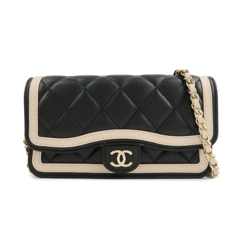 Chanel Luxury Handbag for High - End EventsCHANEL Matelasse Lamb Skin Mini Matelasse Shoulder Bag Black