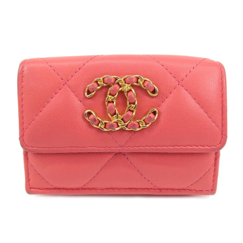 Chanel Handbag with Adjustable Strap for ComfortCHANEL Matelasse Lamb Skin Small Tri-fold Wallet Pink AP1789