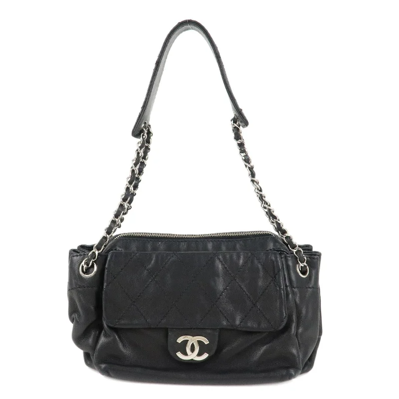 Chanel Lightweight Handbag for Daily ErrandsCHANEL Matelasse LambSkin Chain Shoulder Bag Black Silver Hardware