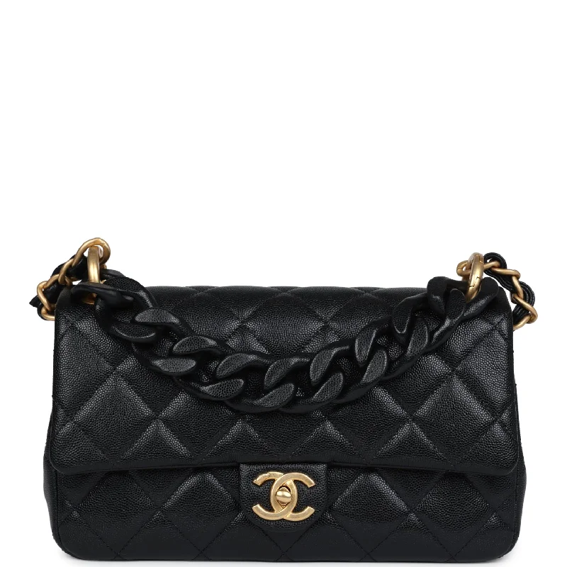 Chanel Handbag with Adjustable Strap for ComfortChanel Medium Top Handle Flap Black Caviar Brushed Gold Hardware