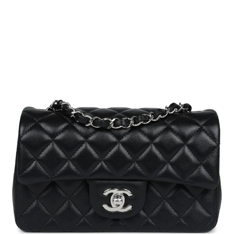 Chanel Handbag with Adjustable Strap for ComfortChanel Mini Rectangular Flap Black Lambskin Silver Hardware